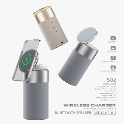 3-in-1 Wireless Charger & Bluetooth Speaker with Touch Lamp